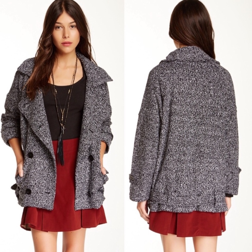 FP Free People Women’s XS Salt & Pepper Knit Hem Tie Cardigan Sweater Jacket EUC